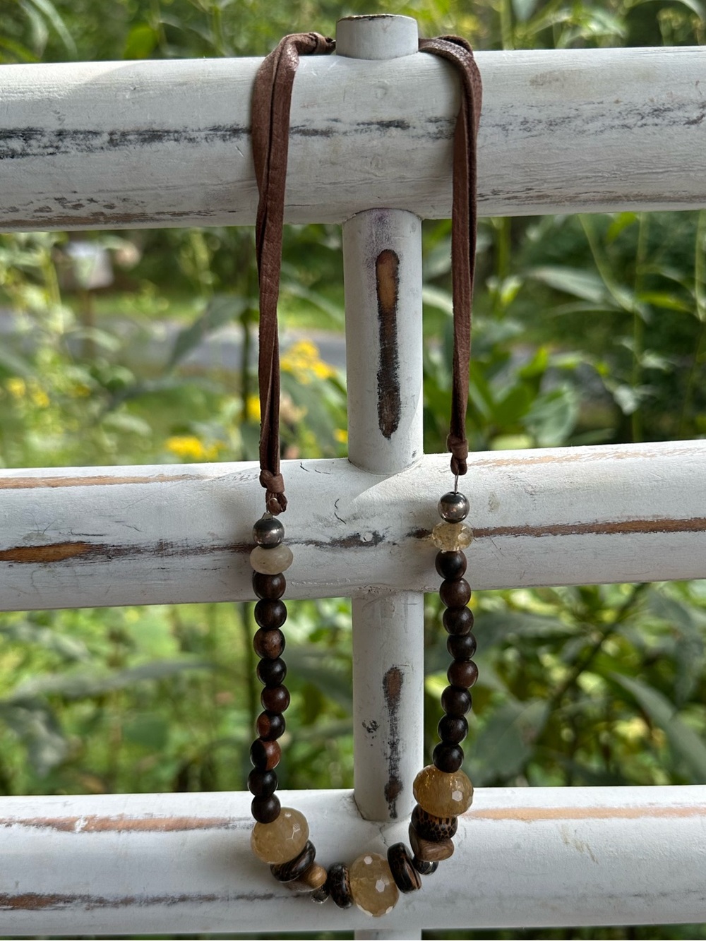 NWT Peyote Bird quartz wood leather beaded necklace